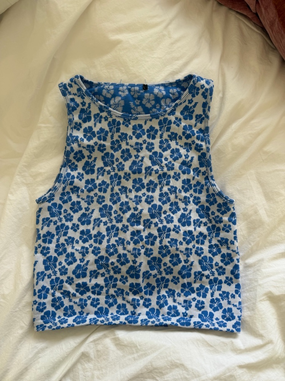 Floral Ribbed Crop Halter Hawaiian Tank Top
